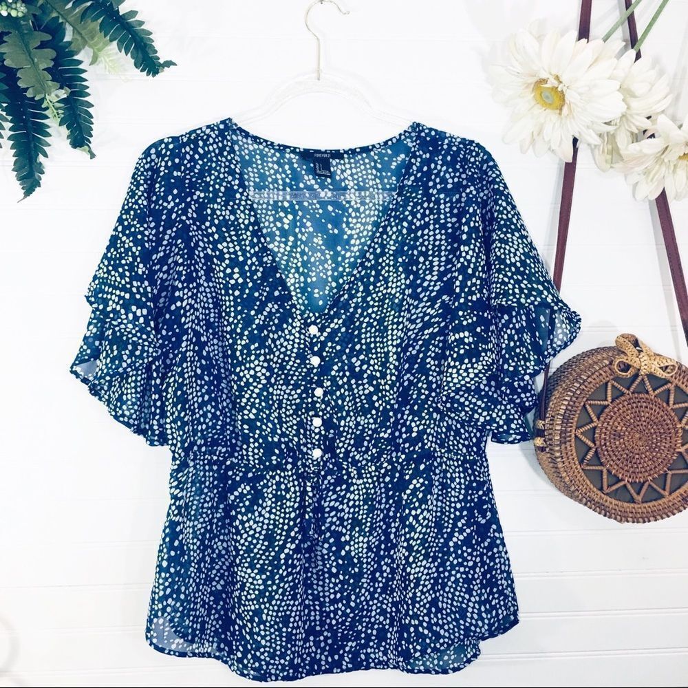 Polka Dot Sheer Blue Blouse